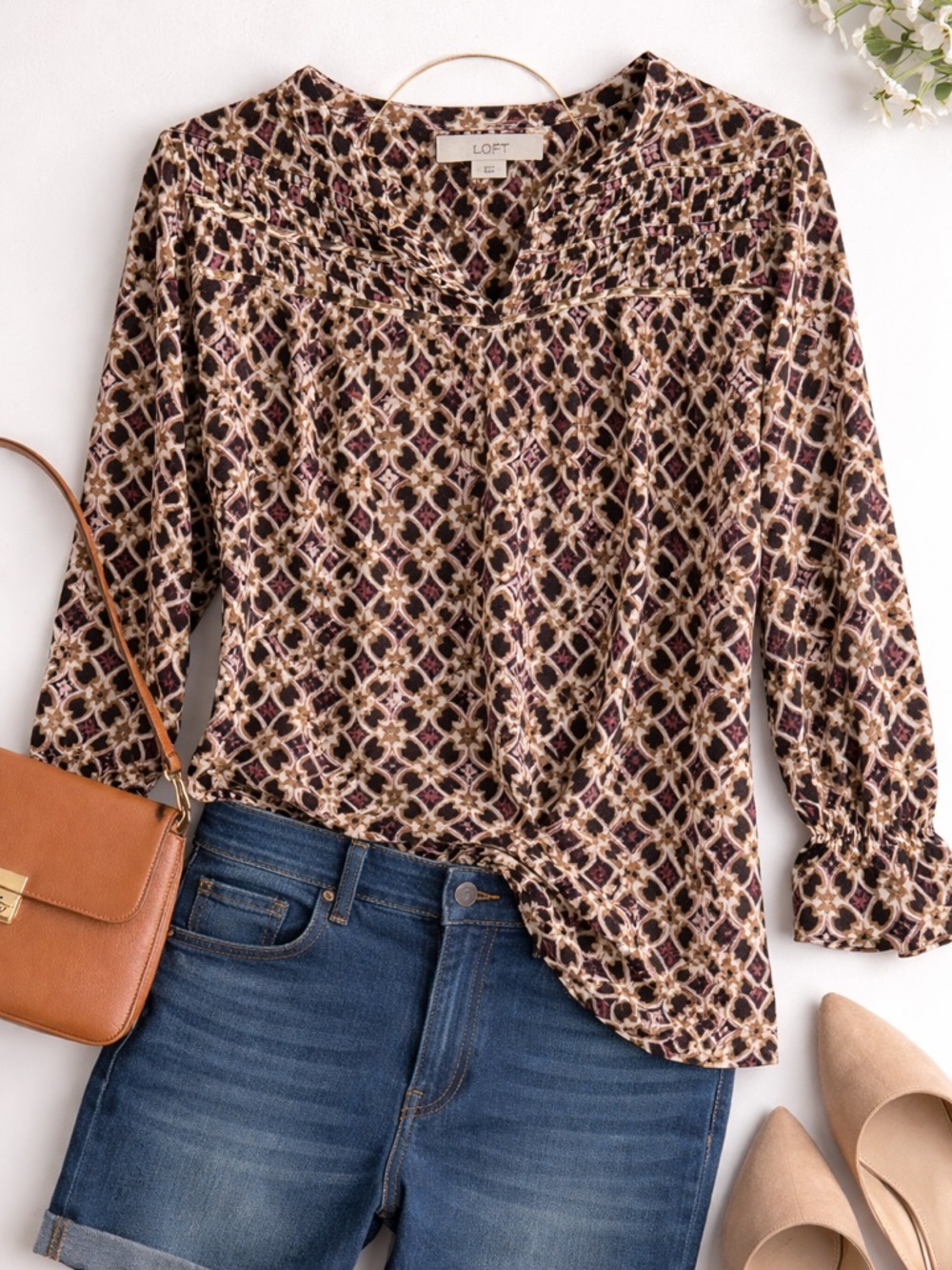 LOFT Pink and Brown patterned Women's Blouse